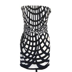 Theory Silk Strapless Mini Dress Black and White Print